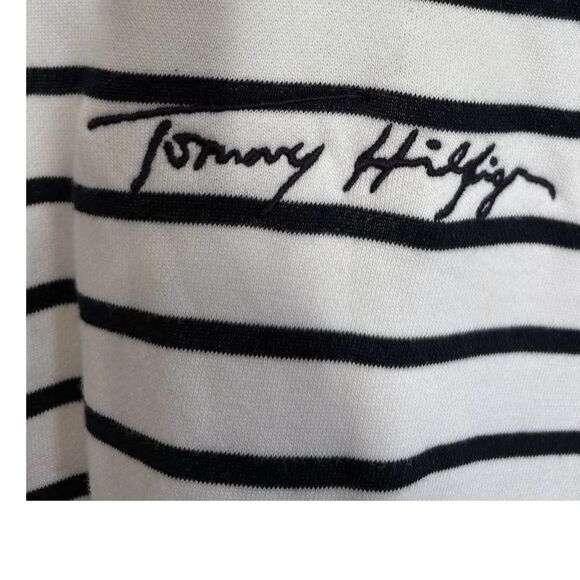 TOMMY HILFIGER OVERSIZED SCRIPT OPEN-NECK LONG SLEEVE CREWNECK WHITE BLACK LARGE - Picture 6 of 9